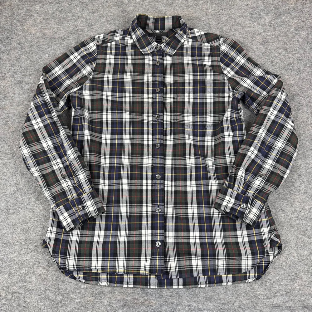 J Crew Shrunken Boy Button‎ Up Shirt Long Sleeve Forest Plaid Womens 4